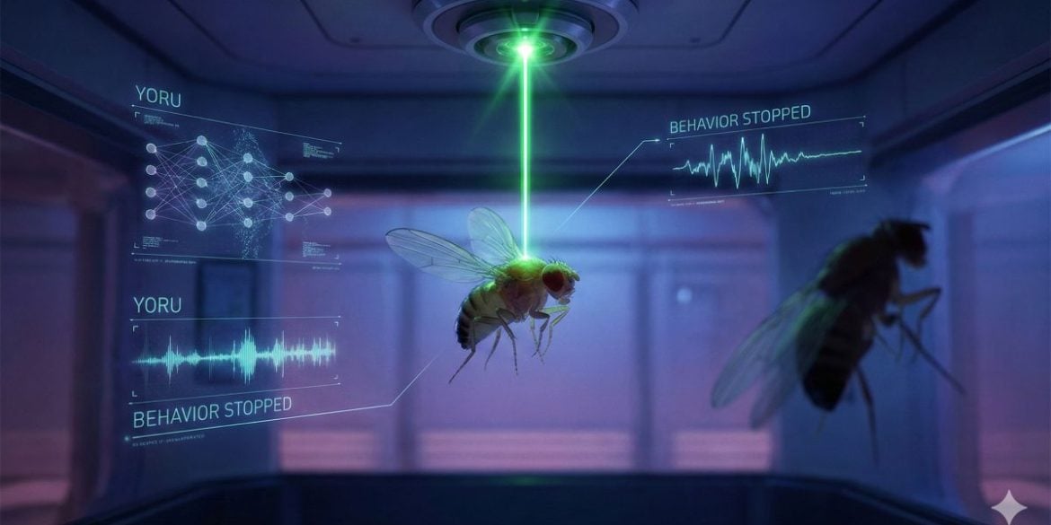 This shows flies under a green light.