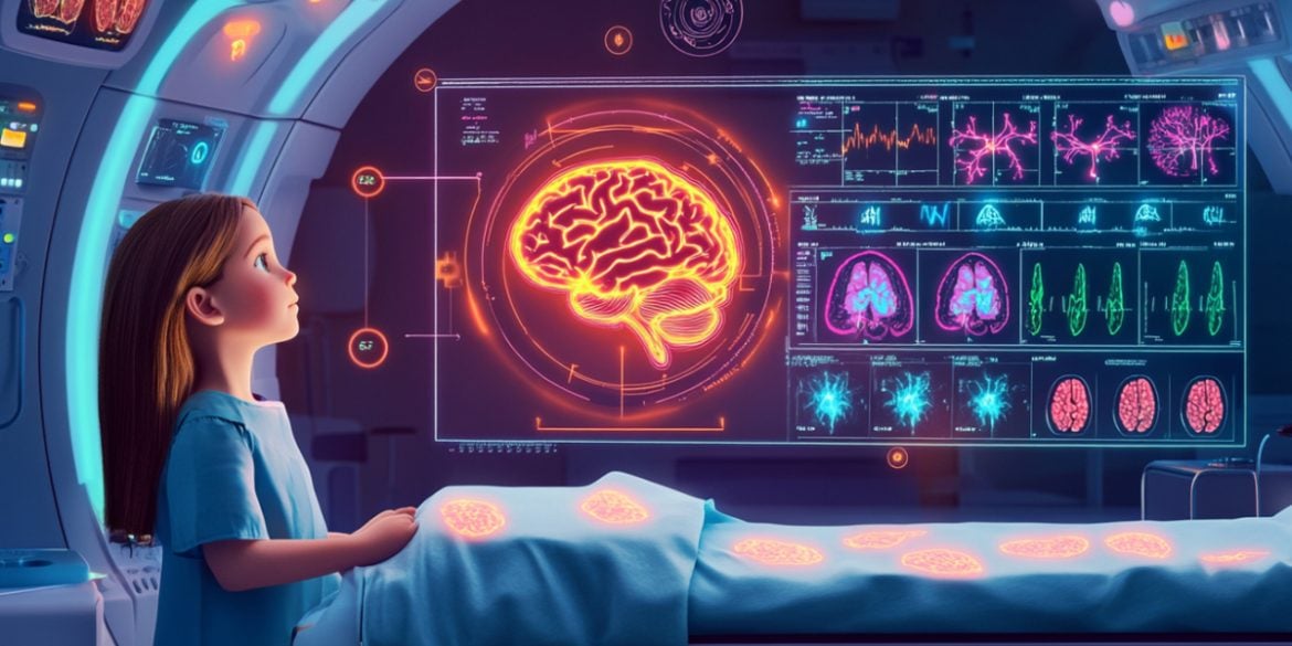 This shows a child and a brain scan.