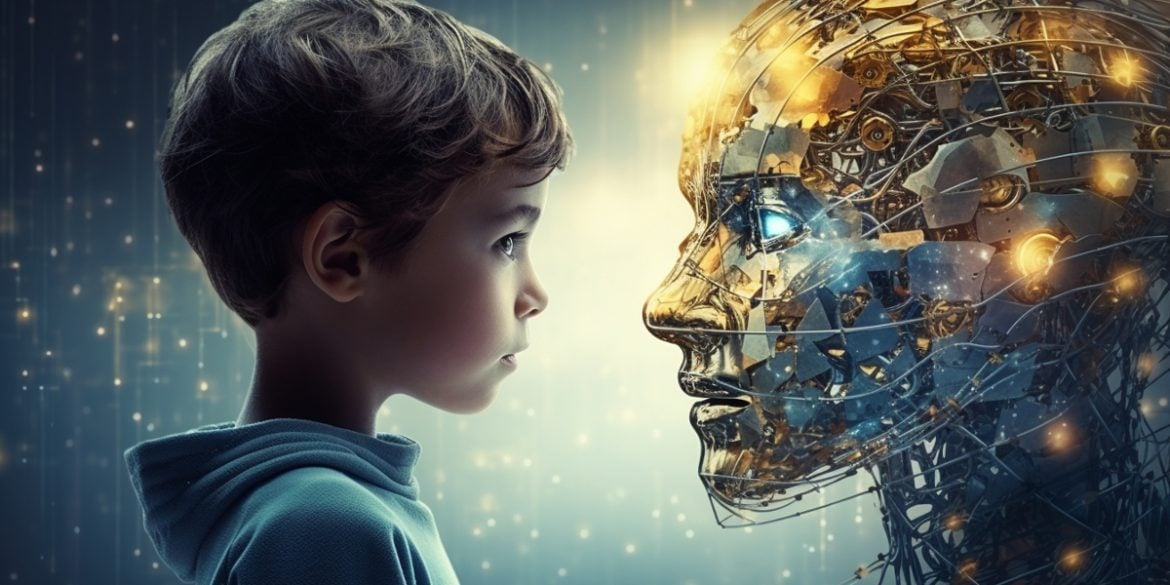 This shows a child and a robot.