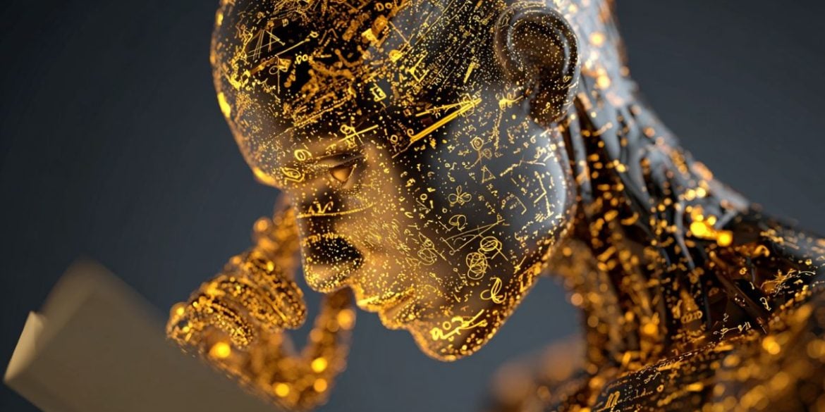 This shows a glowing, golden, digital head.