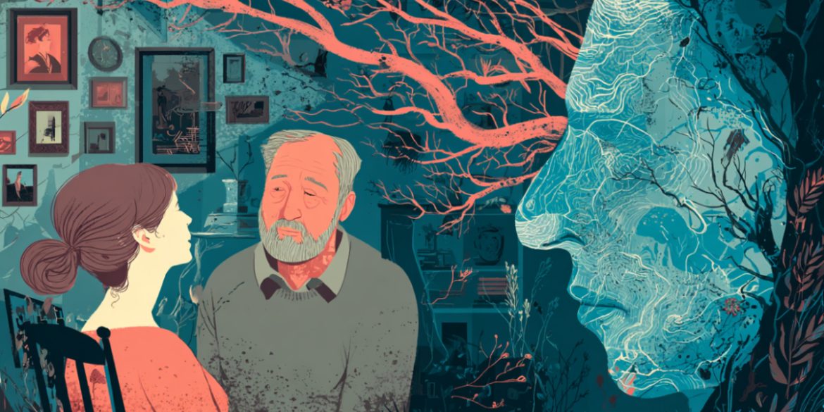 This shows a family and the face of an older woman.