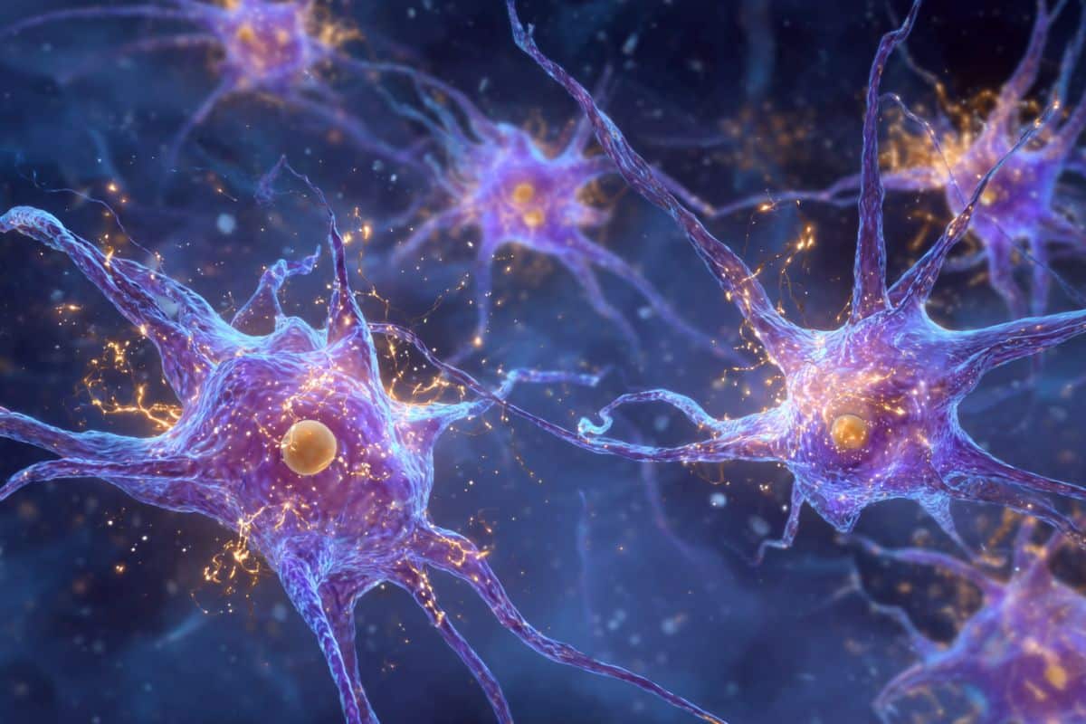 This is an AI representation of astrocytes in the amygdala.