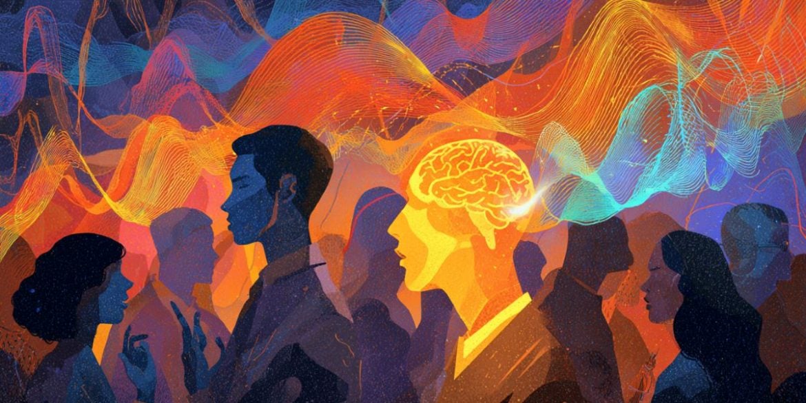 This shows people at a party and a brain.