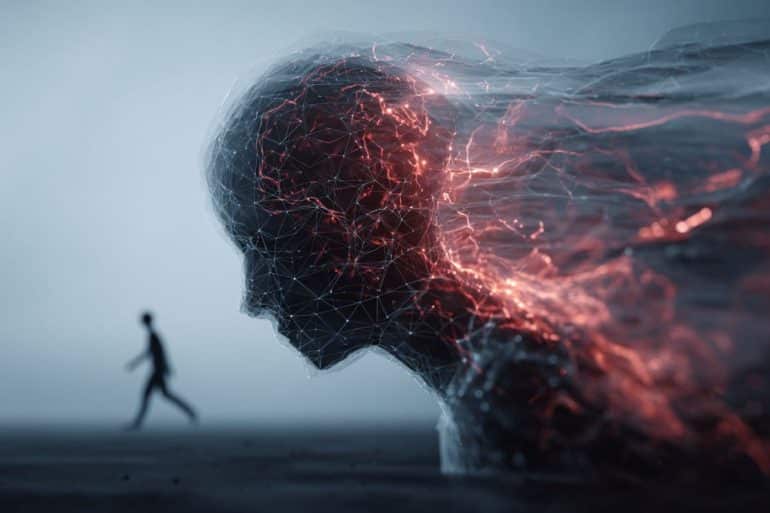 This shows the outline of a head and a person walking.