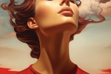 This shows a woman and clouds.