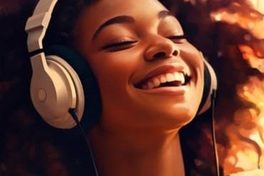 This shows a woman listening to music.