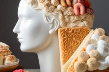 This shows a statue of a head and candy.