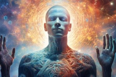 This shows a man surrounded by light.