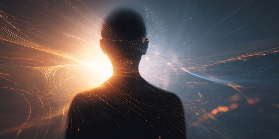 This shows a person surrounded by lights.