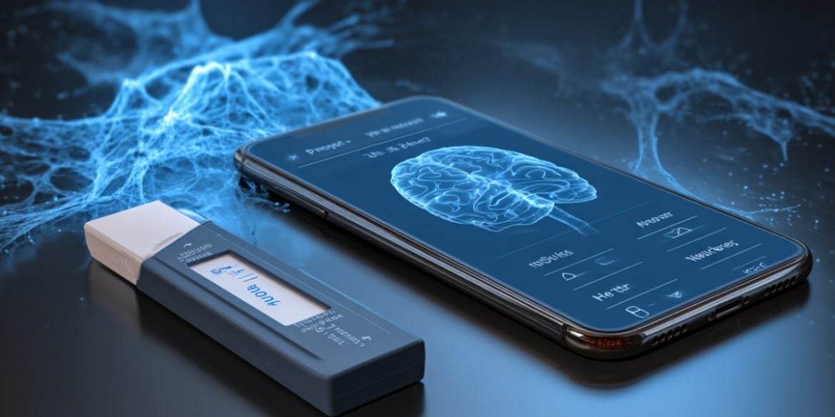 This shows a cell phone, neurons and a sensor.