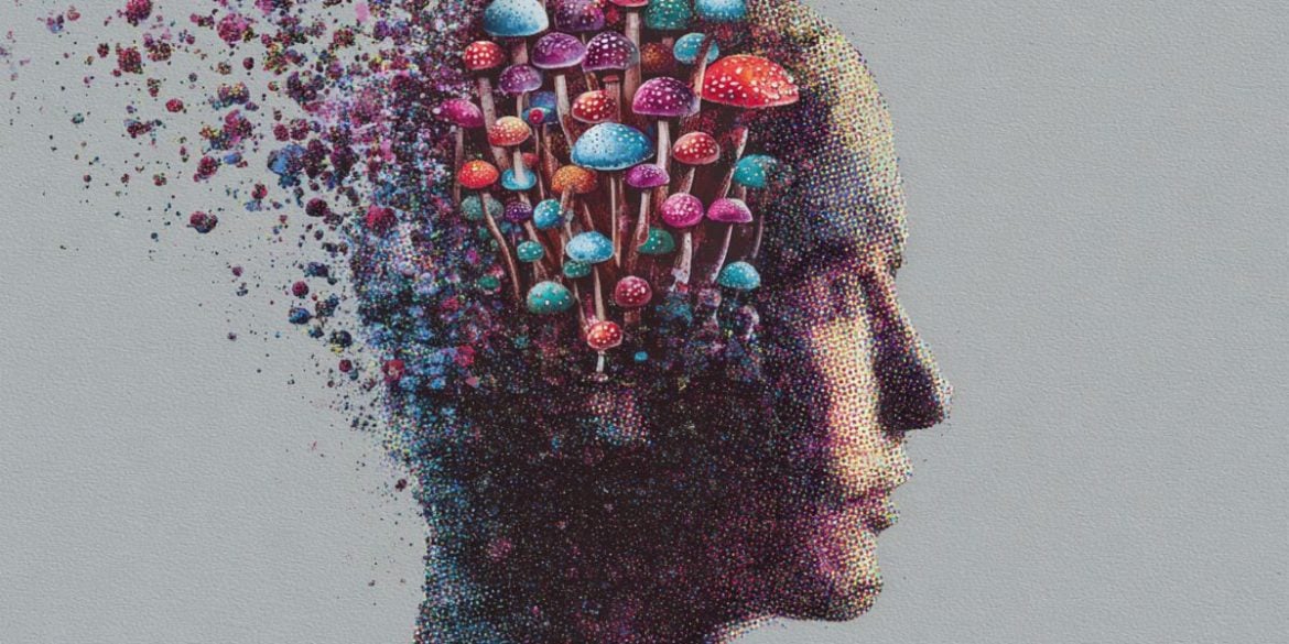 This shows a head with psychedelic images surrounding it, implying DMT's affect on resolving depression.