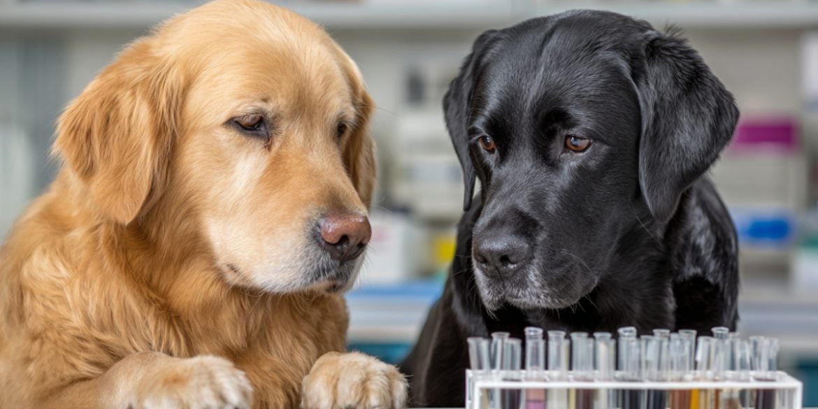 This shows two dogs in a lab setting.