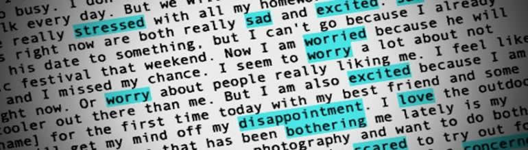 This shows emotional words highlighted in a book