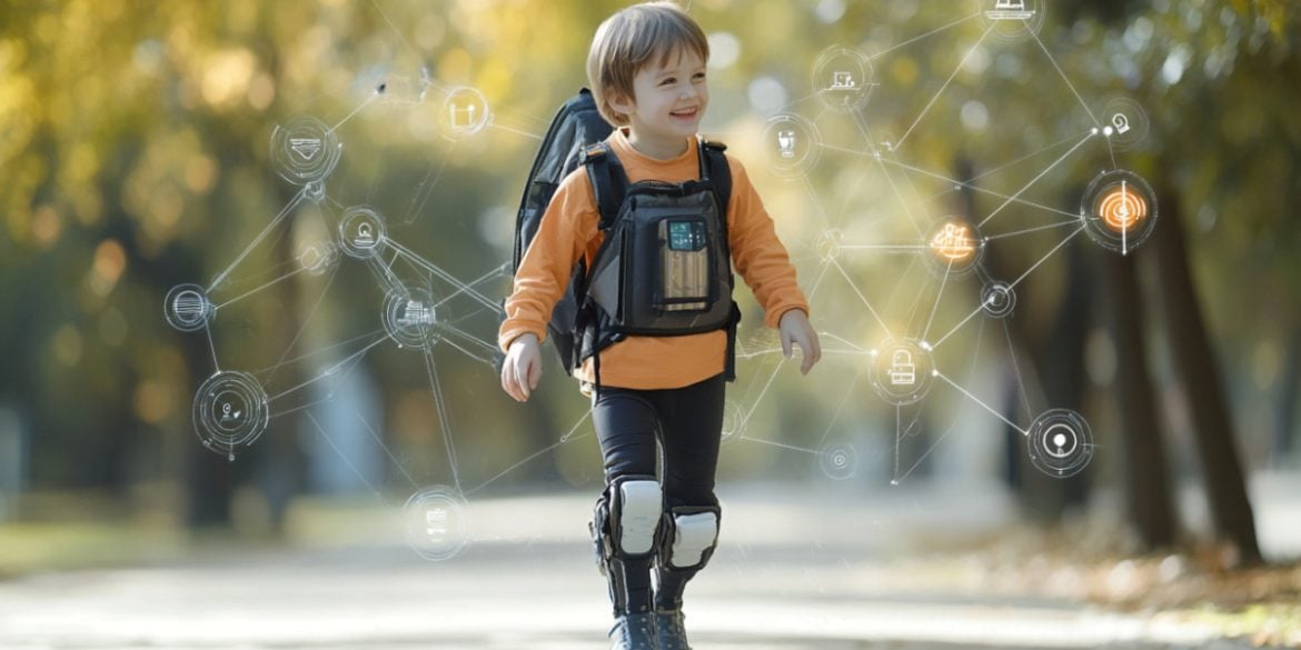 This shows a child in an exoskeleton.