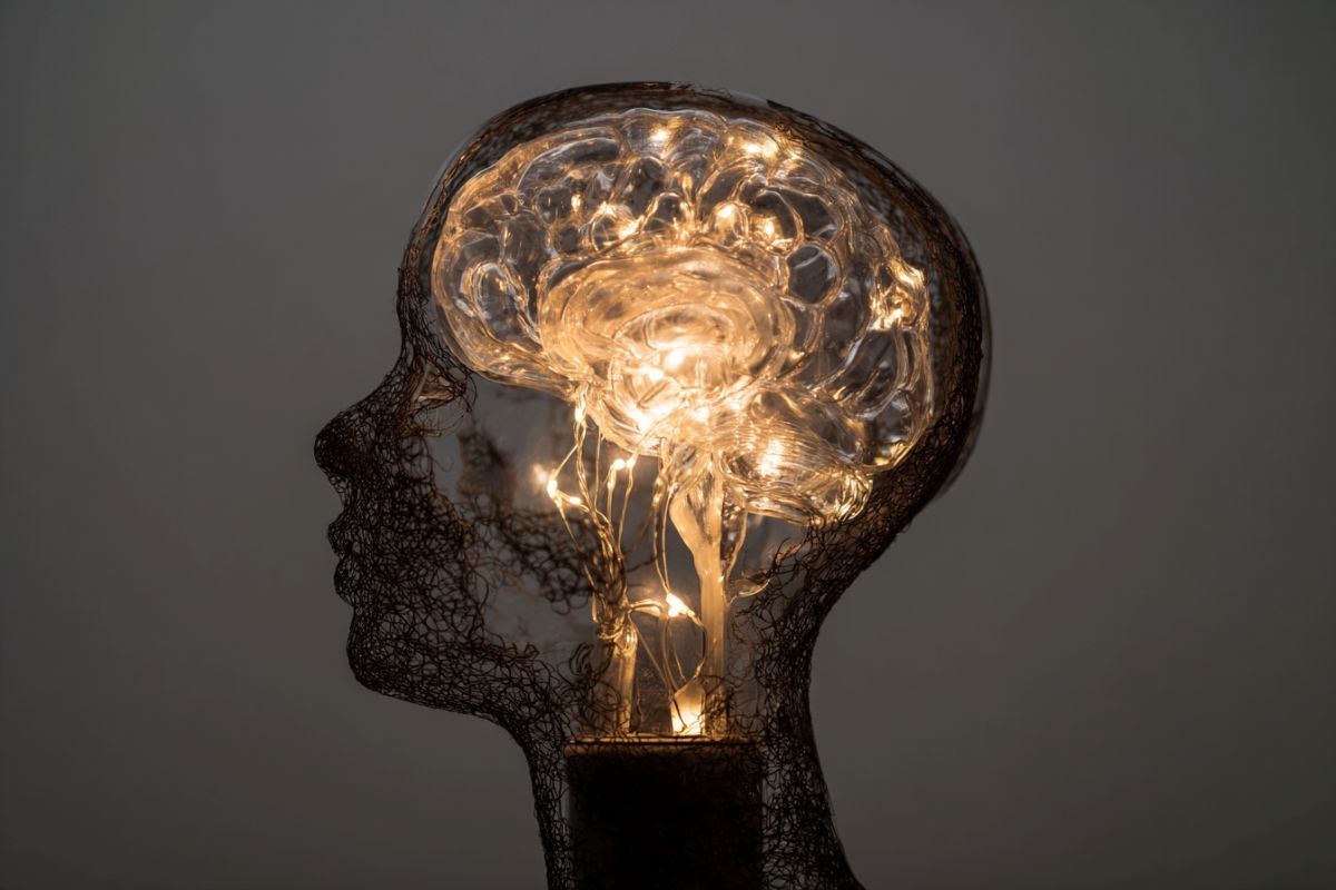 This shows a light in the shape of a brain overlaying a head.