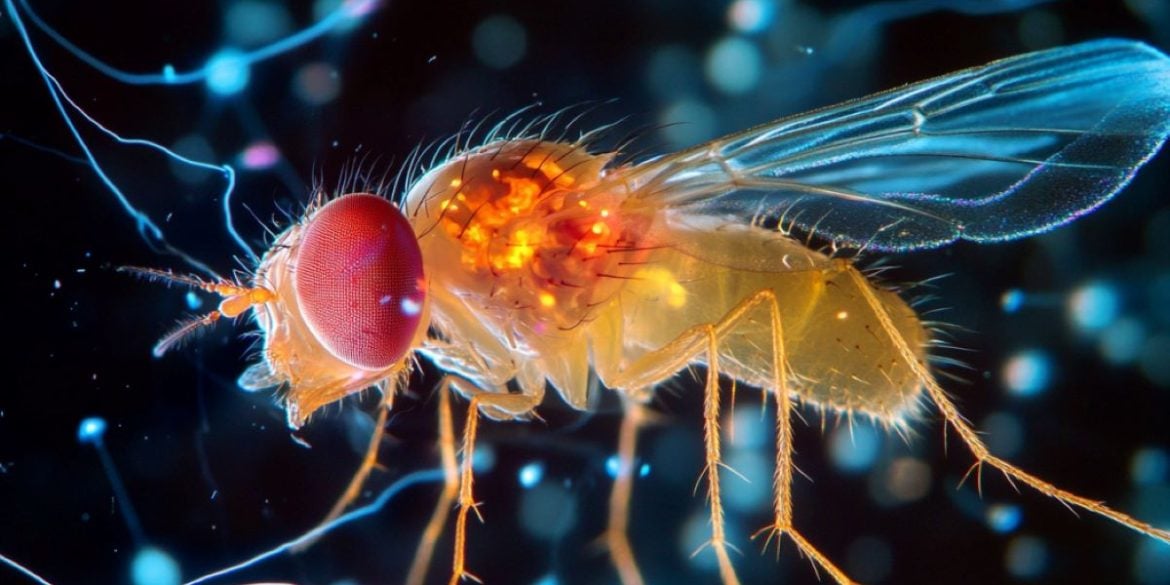 This shows a fruit fly and neurons.