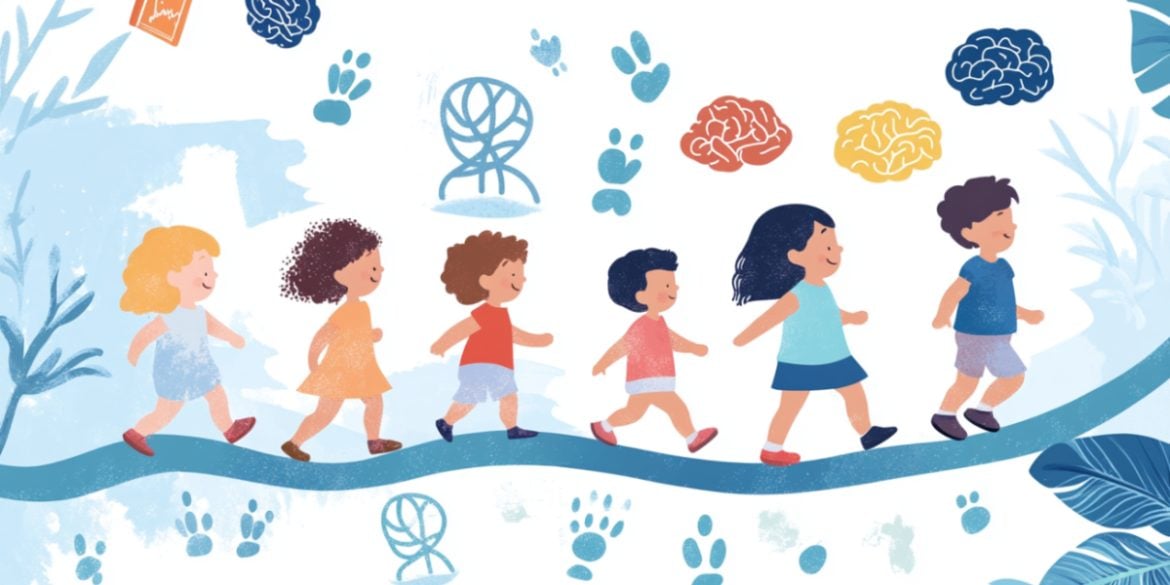 This shows DNA, children walking, and brains.