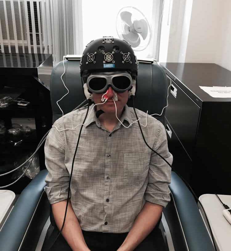 This shows the equipment being tested by one of Dr Naeser's staff.