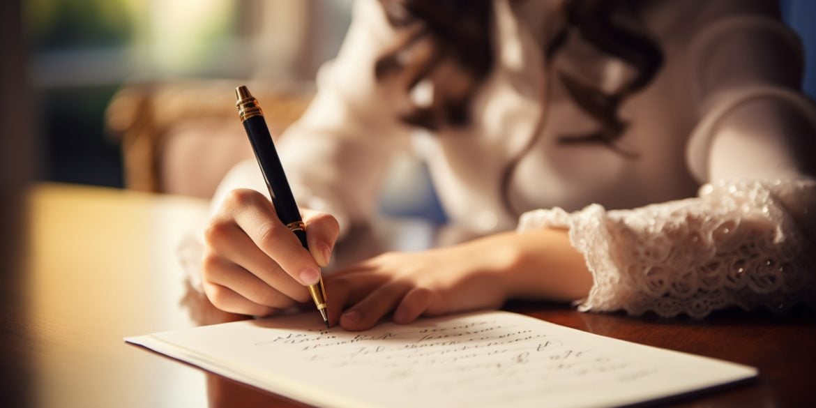 This shows a woman writing.