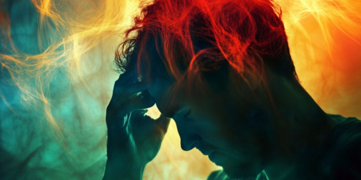 This shows a man holding his head.