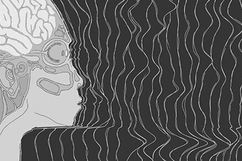 This shows the outline of a head and lots of wavy lines