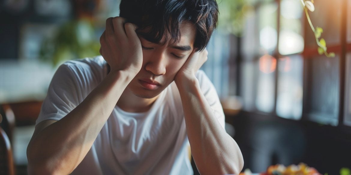 This shows a man eating a plate of food.