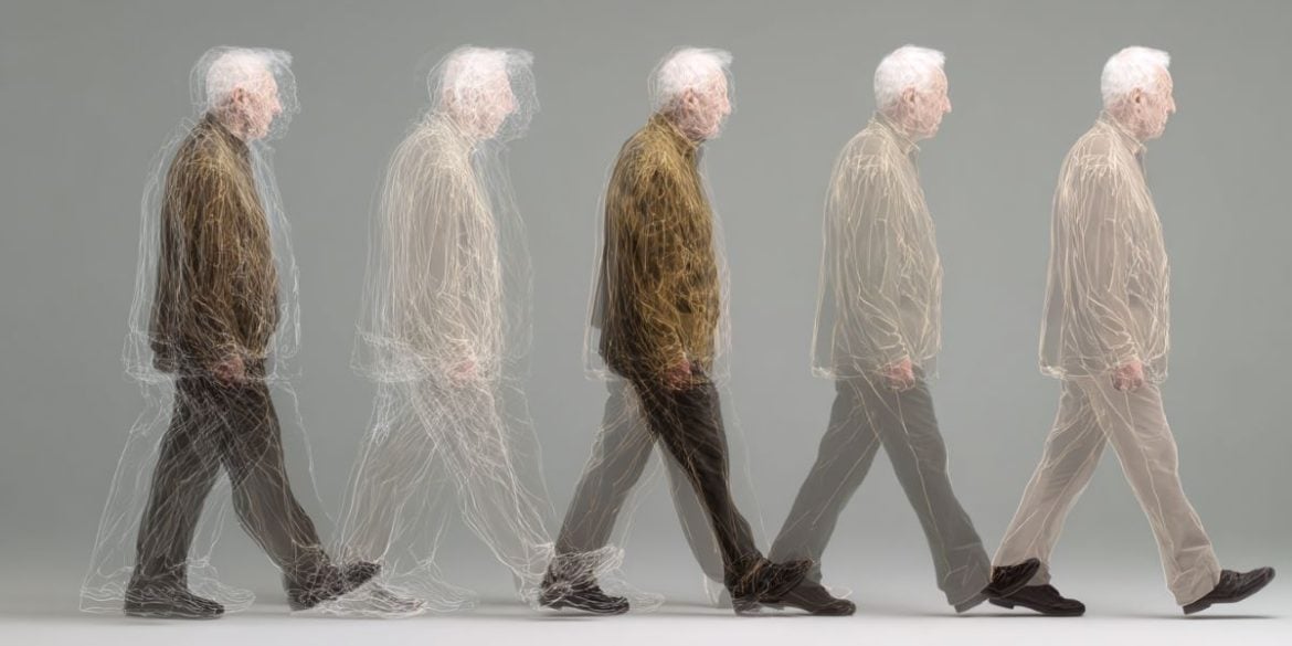 This shows an old man walking.