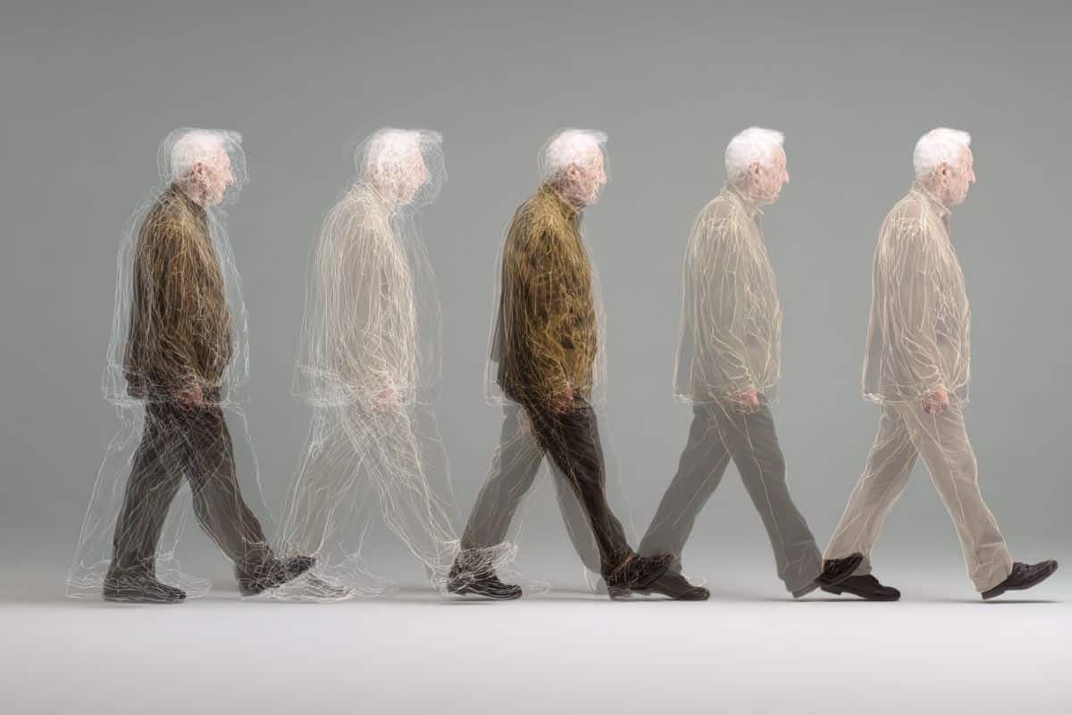 This shows an old man walking.