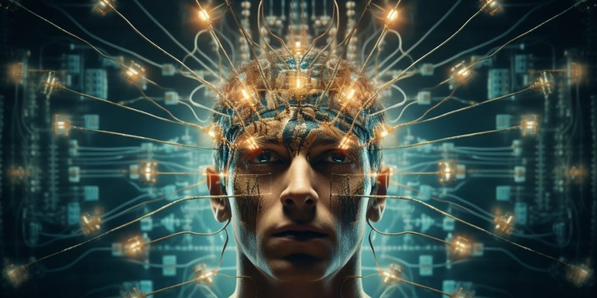 This shows a man's head and dots of light.