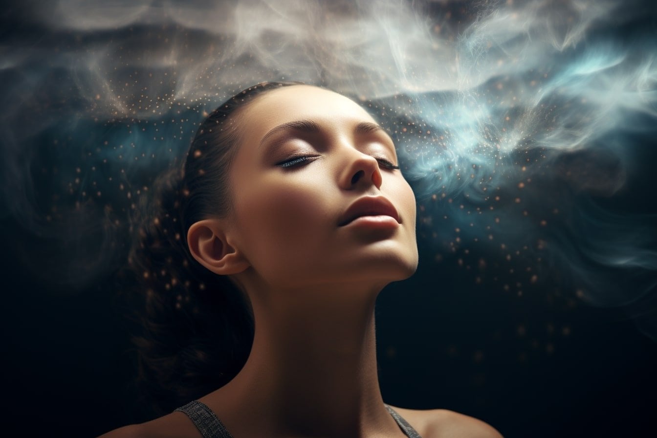 This shows a woman breathing.