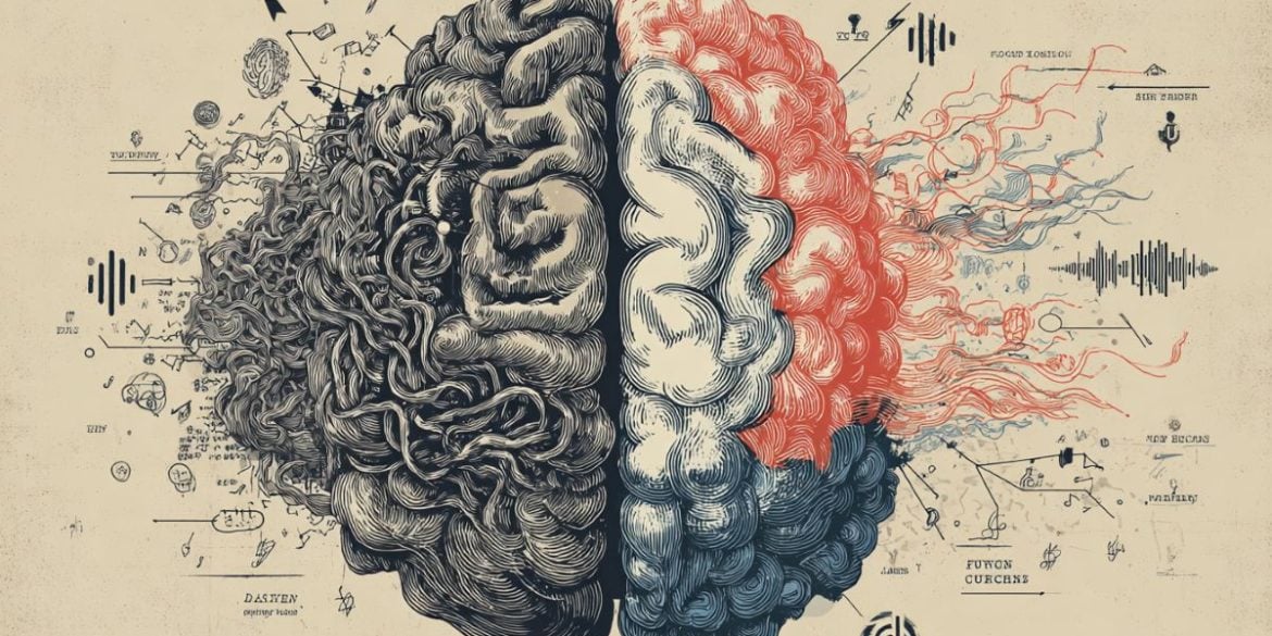 This shows a brain surrounded by "noisy" items, like music notes and people chewing.
