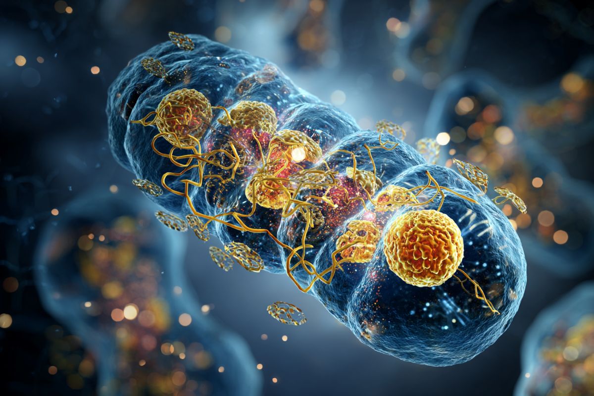 This shows an AI representation of mitochondria.