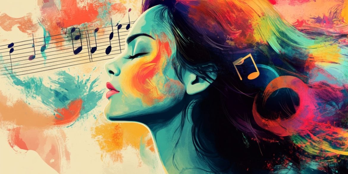 This shows a woman and musical notes.