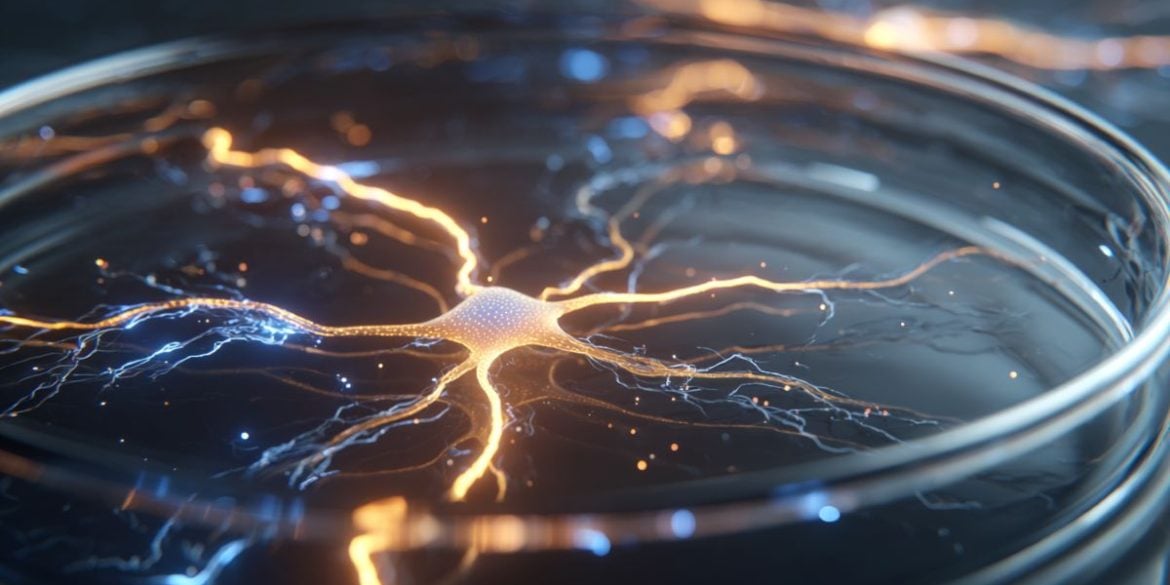 This shows a neuron in a petri dish.