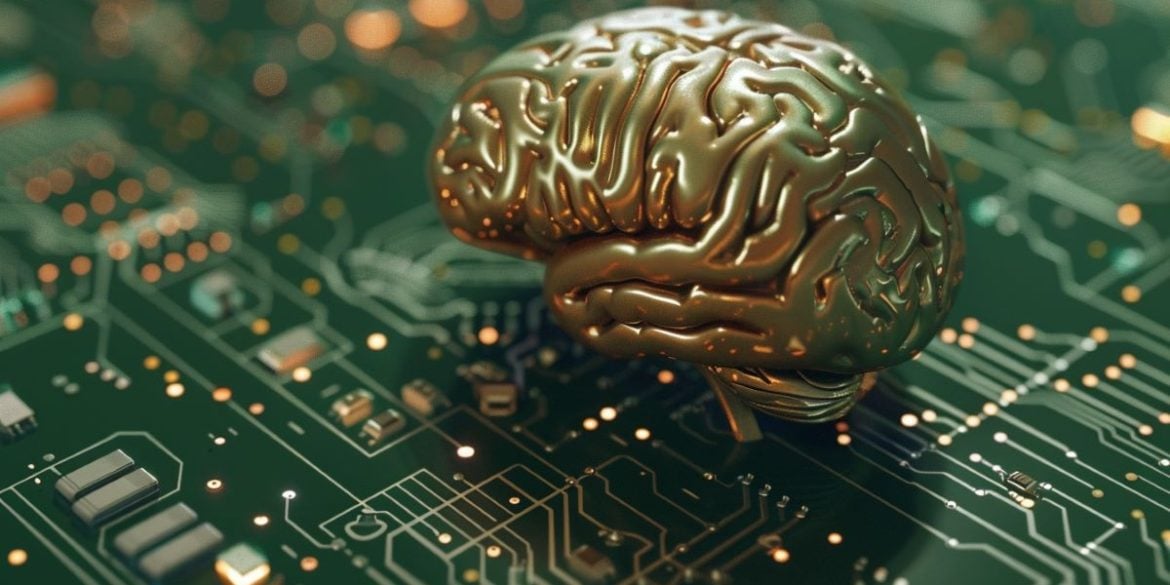 This shows a golden brain on a motherboard.