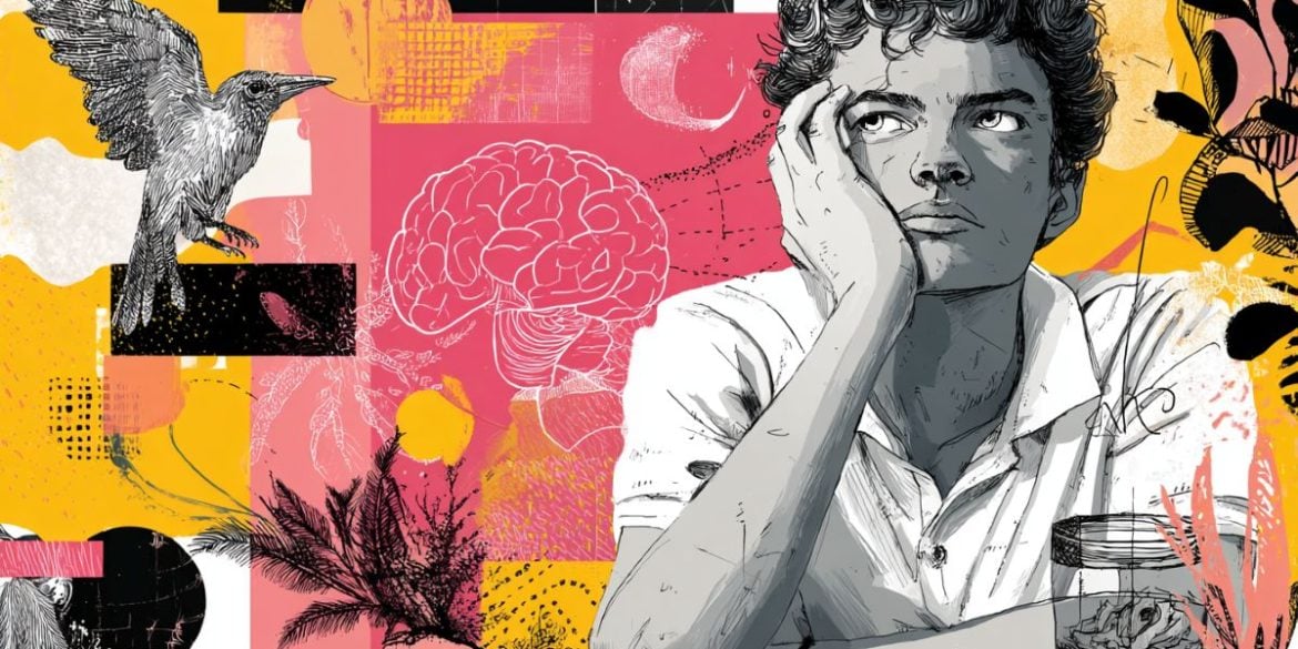 This shows a man in his twenties and a brain.