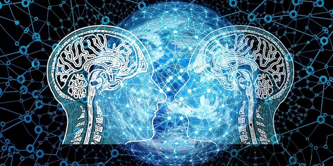 This shows two head outlines with drawings of brains in them