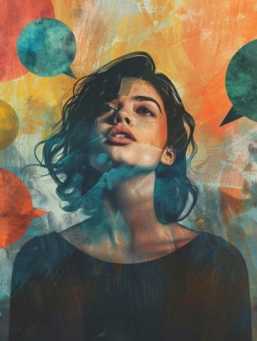 This shows a woman and speech bubbles.