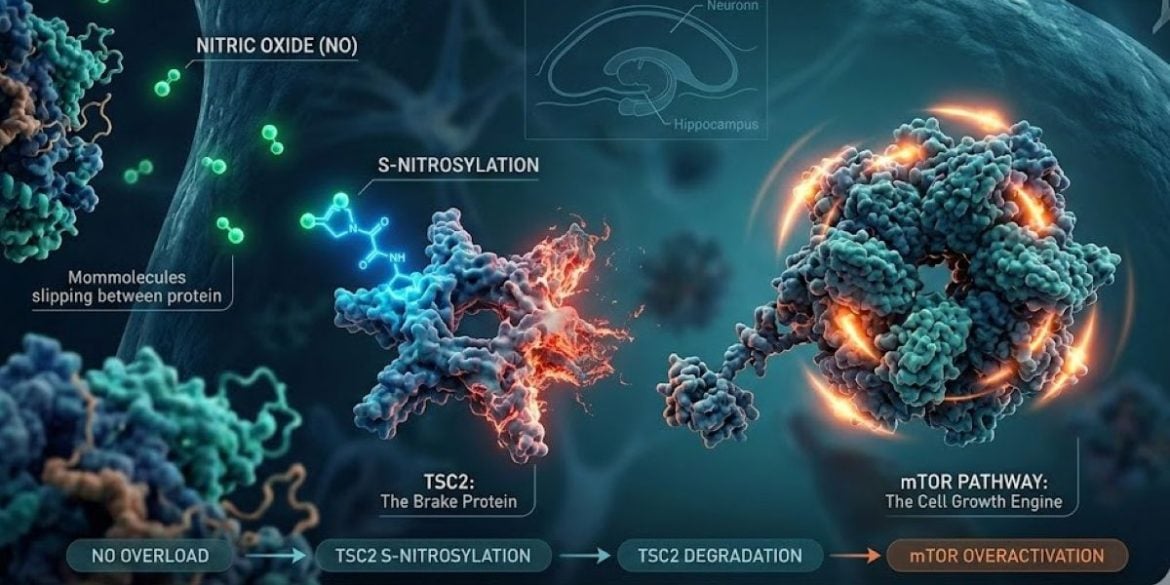 This diagram shows how the mTOR pathway is disrupted in ASD.