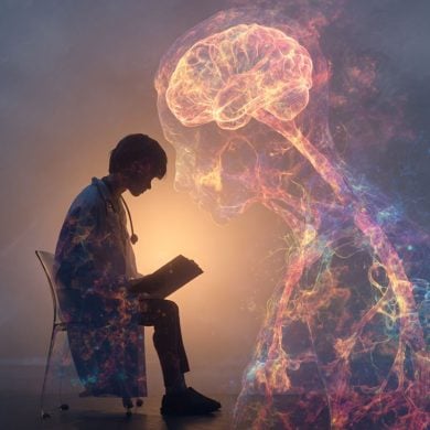 This shows a doctor and the outline of a person.