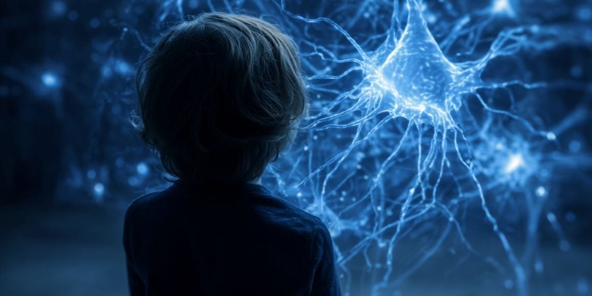 This shows a child looking at a neuron.