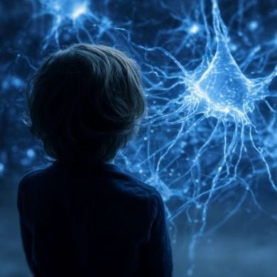 This shows a child looking at a neuron.