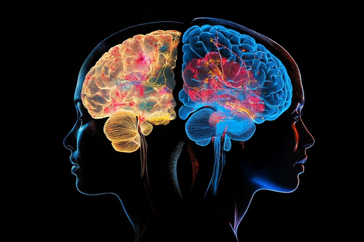 This shows two heads and a brain.