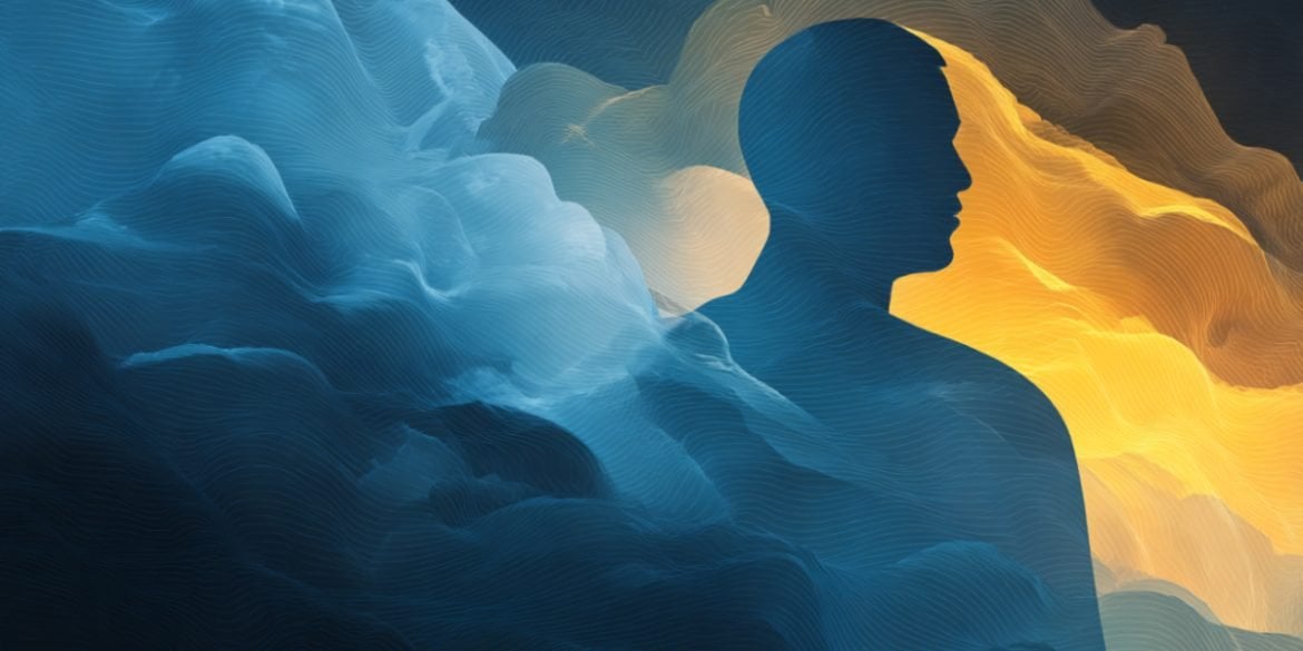 This shows the outline of a person in a mix of haze and clouds.