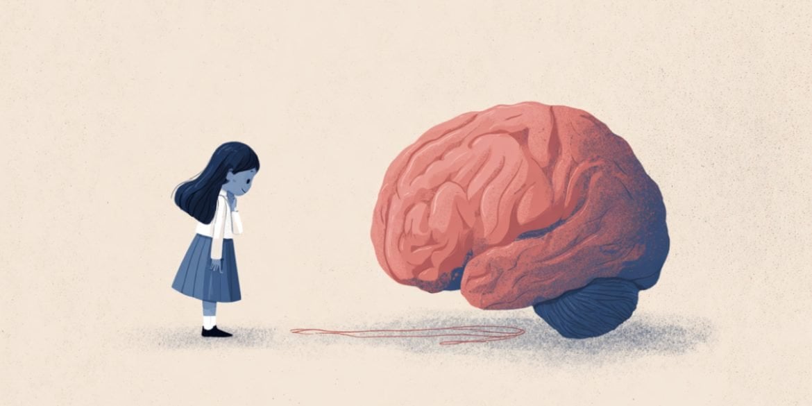 This shows a shy child and a brain.