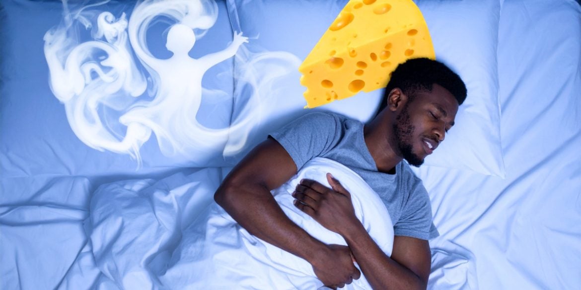 This shows a person sleeping and cheese.