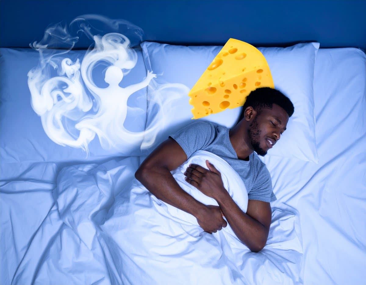 This shows a person sleeping and cheese.