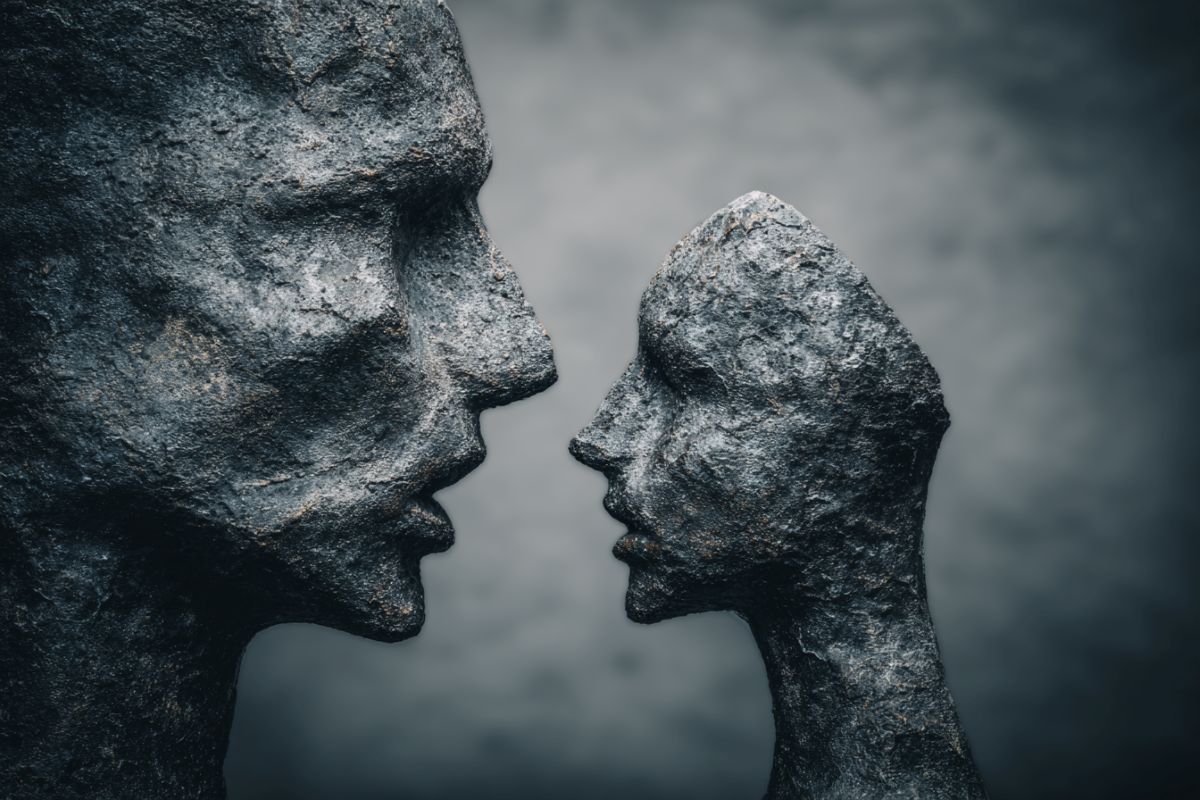 This shows a full statue head and a broken one.