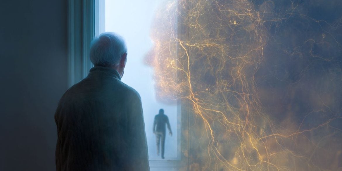 This shows the outline of a person's head and an older man.