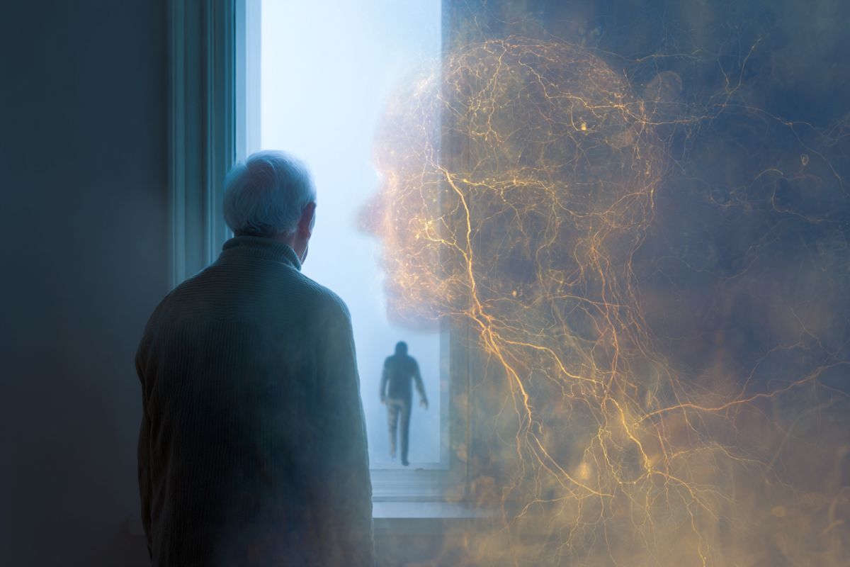 This shows the outline of a person's head and an older man.